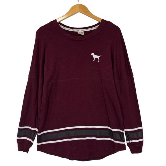 Victoria's Secret Tops - Victoria's Secret PINK Campus Tee Womens M Burgundy‎ Spirit Jersey Oversized Dog